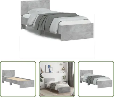 Produktbild von The Living Store Bettgestell mit Kopfteil Betongrau 75x190 cm Holzwerkstoff