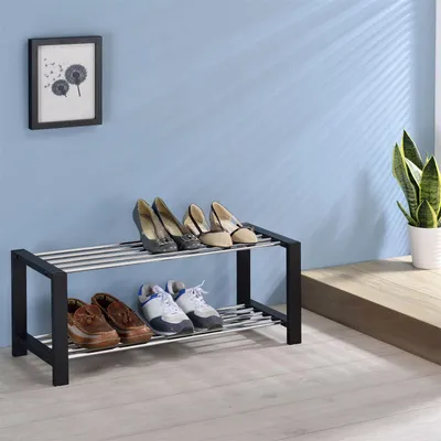 Produktbild von Schuhregal ARINA Schuhablage Schuhständer Schuhschrank Schuhbank 2 Böden in schwarz