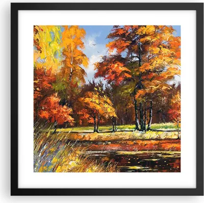 Produktbild von Gerahmtes Poster - Schwarzer Rahmen - Park Herbst Wasser - 40x40 cm - Wand Bild - Wanddeko - Wandbilder - Kunstposter - Wandposter - Bilderrahmen - Bilder - Kunstdruck - Wandbild - P2BAC40x40-3536