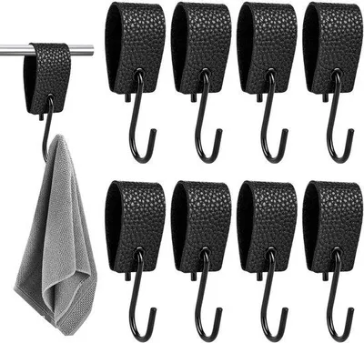 Produktbild von RVS S-Haken mit Lederfassung, 12,5 x 3 cm, schwarz