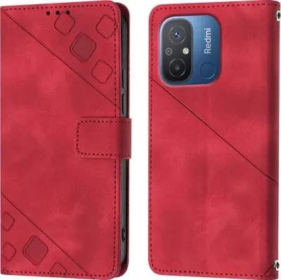 Obrázek produktu pro Pouzdro pro Xiaomi Redmi 12C Embossed Flipové kožené pouzdro se stojánkem Red