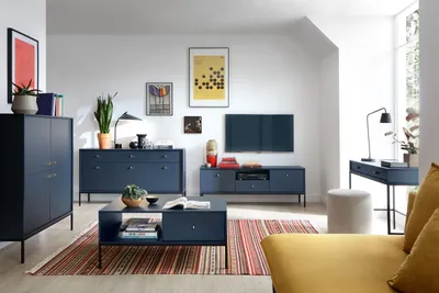 Produktbild von Wohnzimmer-set MONO 2 TV-Schränke MRTV154 +Kommode MK104 + MKSZ154 + Couchtisch + Schminktisch Dunkelblau mit Schwarze Rahmen