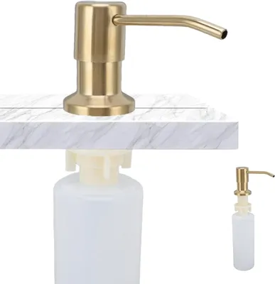 Image de Distributeur de savon encastrable pour la cuisine, distributeur de liquide vaisselle en acier inoxydable avec flacon de 300 ml, distributeur encastrable de liquide vaisselle avec pompe pivotante à 360° pour la cuisine, la salle de bains et l'évier (doré)