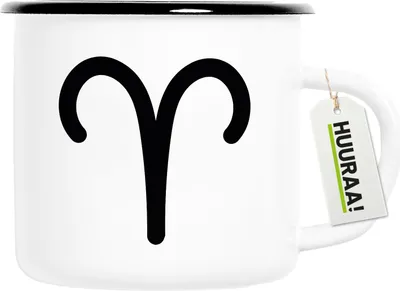 Produktbild von Huuraa Emaille Tasse Widder Sternzeichen Zeichen 300ml Vintage Campingbecher Geschenkidee