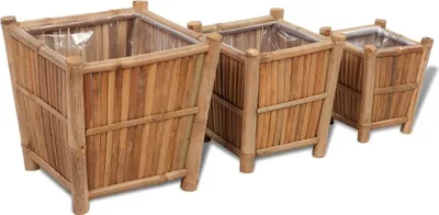 Image de The Living Store Bac à plantes 3 pcs. Bambou