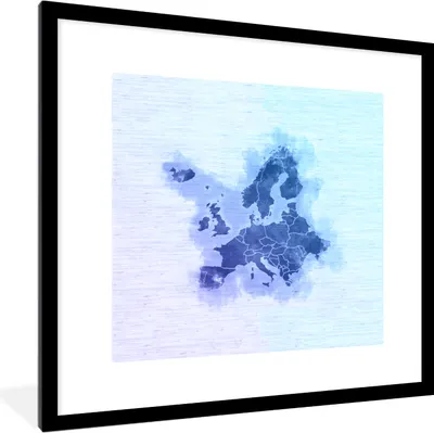 Produktbild von MuchoWow® MuchoWow® Gerahmtes Poster Europa-Karte - Aquarell - Blau 40x40 cm - Poster mit zchwarzem Bilderrahmen - Poster - Plakat im Rahmen