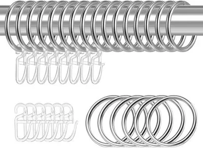 Zdjęcie produktu dla Metalowe kółka do zasłon, 22 sztuki, srebrne, średnica 30 mm