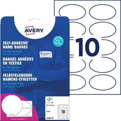 Image de 200 AVERY Zweckform Namensetiketten J4882-20 weiß 85,0 x 50,0 mm (J4882-20)