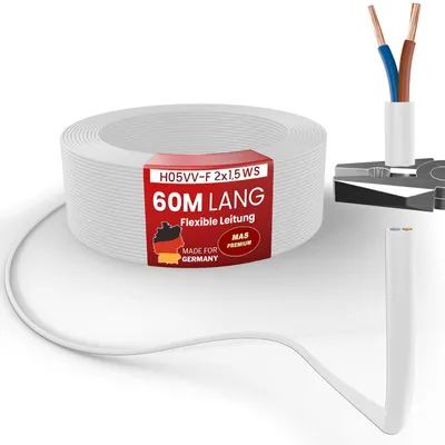 Image de 60m de câble flexible en plastique H05VV-F 2x1,5 blanc Câble flexible pour appareils