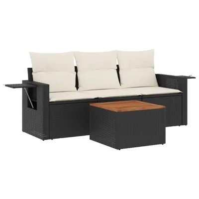 Obrázek produktu pro vidaXL 4dílná zahradní sedací souprava s polštáři Black Poly Rattan
