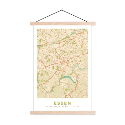 Produktbild von MuchoWow® Textilposter Karte - Essen - Vintage - Stadtplan 60x90 cm mit holzfarbenen Rahmen - Textil