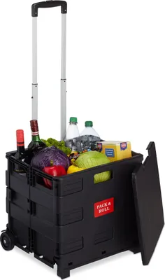 Produktbild von relaxdays plastový nákupný vozík čierny 45,0 x 38,0 x 99,0 cm