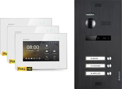 Produktbild von BALTER EVO HD Schwarz Video Türsprechanlage Set 3 Teilnehmer 3x 7" Monitor Weiß