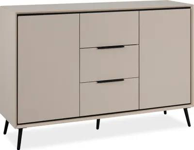 Produktbild von Sideboard >Arona< 2 Türen, 3 Schubladen, 4 Böden, in Sand / Schwarz - 135x90x38cm (BxHxT)