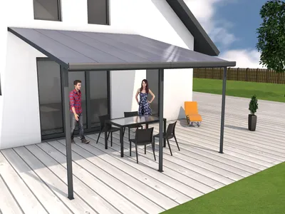 Produktbild von Terrassenüberdachung gutta Bausatz Doppelstegplatten transparent 426 x 406 cm anthrazit