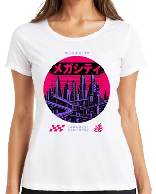 Obrázek produktu pro Tričko s potiskem "Megacity Japan Katakana Cyberpunk Tokyo Streetwear Y2K Synthwave", bílé barvy, velikost S