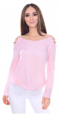 Produktbild von Damen Bluse Langarm Elegant Schulterfrei Nieten; Puderrosa/2XL/3XL