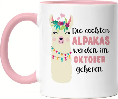 Produktbild von Die Coolsten Alpakas Werden im Oktober Geboren Tasse Rosa Wunschmonat Geschenkidee Geburtstag