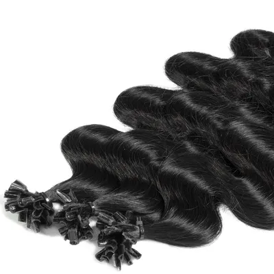 Image de hair2heart Premium Human Hair Extensions Wavy - 25 mèches 1g 60cm 4/0 brun moyen