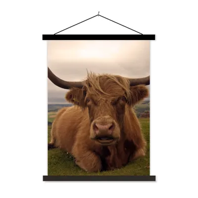 Produktbild von MuchoWow® Textilposter Schottischer Highlander - Tiere - Berg 90x120 cm mit schwarzem Rahmen - Dekoration