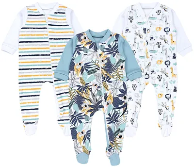 Produktbild von TupTam Baby Unisex Schlafstrampler Mädchen Schlafanzug mit Fuß Jungen Spieler 3er Pack, Farbe: Koala/Mintgrün, Größe: 74