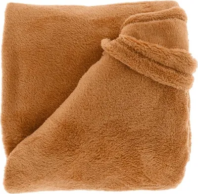 A folded brown plush blanket.