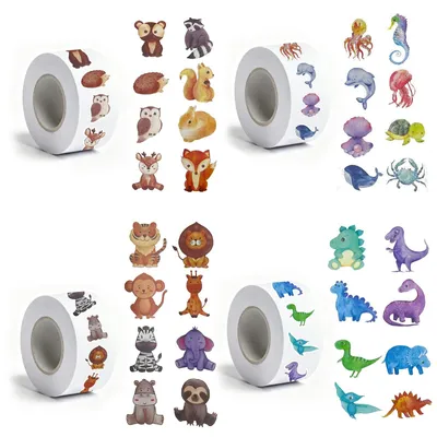 Productafbeelding van 4 Rollen Dieren Stickers voor Kinderen, Zelfklevende Dierenthema Stickers