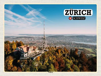 Produktbild von vianmo Holzschild 30x40 cm Zürich Schweiz Uetliberg Stadt Bildmotiv Reisemotiv Abenteuer Reisen