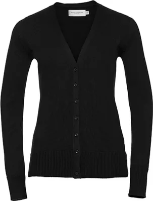 Produktbild von Russell Collection R-715F-0 | LadiesŽ V-Neck Knitted Cardigan - Farbe: Black - Größe: XL
