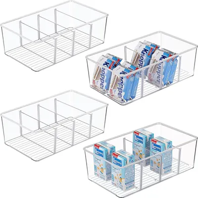 Produktbild von 4er-Pack Aufbewahrungsboxen für Lebensmittel, Aufbewahrungsboxen für Speisekammer, Küche und Kühlschrank, 4 Fächer für Packungen und Snacks