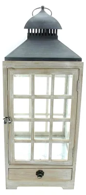 Produktbild von Laterne "Landhaus", gekalktes Holz, Metall, Glas, Schublade, Maße: 25 x 25 x 63 cm, Nostalgisch-Modernes Design