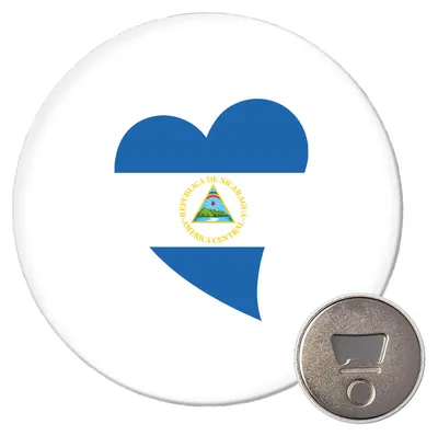 Produktbild von Huuraa Magnet Nicaragua Flagge Herz 59mm Kühlschrankmagnet rund Flaschenöffner Geschenkidee