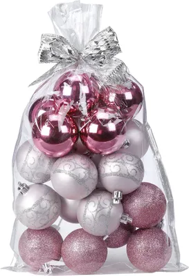 Produktbild von Weihnachtskugeln Kunststoff im Geschenkbeutel 6cm Rosa Mix 20er Set