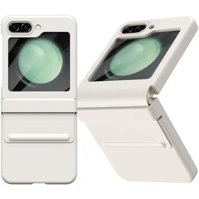 Immagine prodotto di Custodia in pelle per Samsung Galaxy Z Flip 5 con cerniera in pelle e protezione dello schermo Bianco