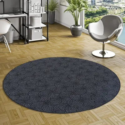 Produktbild von Feinschlinge Designer Teppich Rund Circle Schwarz Grau, Größe:300 cm Rund