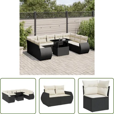 Produktbild von The Living Store 10-tlg. Garten-Sofagarnitur mit Kissen Schwarz Poly Rattan