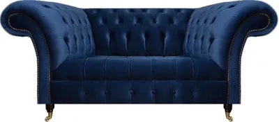 Immagine prodotto di Divano a due posti, imbottito, stile Chesterfield, tessuto blu, design