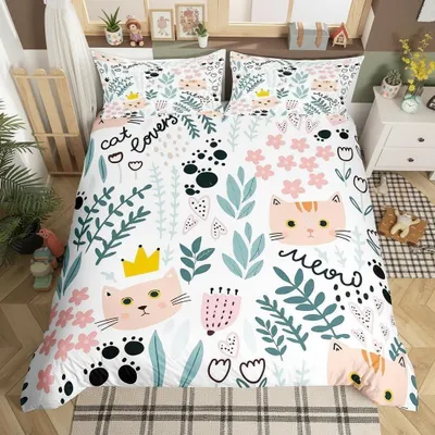 Zdjęcie produktu dla Komplet pościeli z bawełny - różowy z kwiatami - 135 x 200 cm