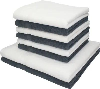 Produktbild von Betz 8-tlg. Set PALERMO - 2 Liegetücher 6 Handtücher 100% Baumwolle  Farbe: Farbe weiß / anthrazit