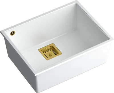 Produktbild von QUADRON Spülbecken 1-Becken Spüle | Größe: 55 x 42 x 22,5 cm | DAVID 50 | Küchenspüle Granitspüle aus GraniteQ mit Siphon | Weiß & Golden