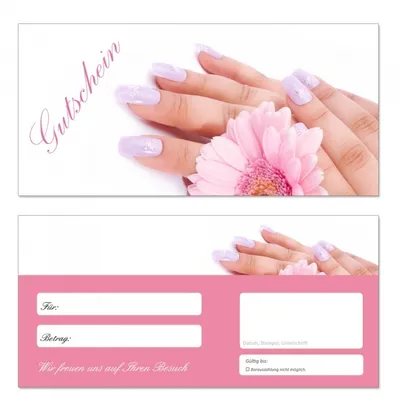 Produktbild von 50 Geschenkgutscheine (Nails-636) - Ein super Produkt für Ihre Kunden. Gutscheine Gutscheinkarten für Bereiche Naildesign, Maniküre, Nagelstudio, Kosmetik, Wellness und weitere