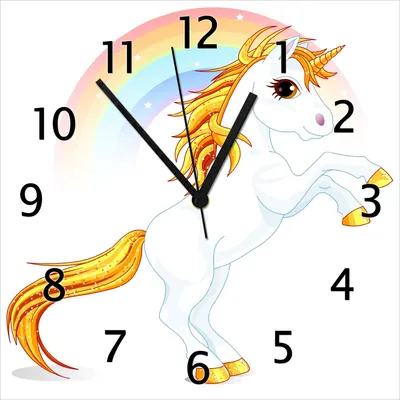 Produktbild von Wallario Design Wanduhr Weißes Einhorn vor einem Regenbogen aus Echtglas, Größe 30 x 30 cm