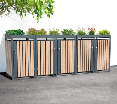 Produktbild von Westmann Metall Mülltonnenbox Planta 5x240 L Mülltonnenbox mit Pflanzdach 84x332x124 cm
