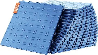 Produktbild von VEVOR garážové podlahové tvarovky, 305 x 305 x 13,4 mm, sada 50 priemyselných podláh, protišmykové obojstranné štrukturálne garážové podlahy, pre garáže, pivnice, opravárenské dielne, modré