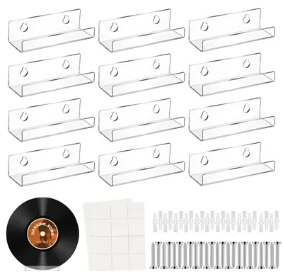 12er-Set Vinyl-Wandhalter aus Acryl, 10 x 3,5 x 3 cm