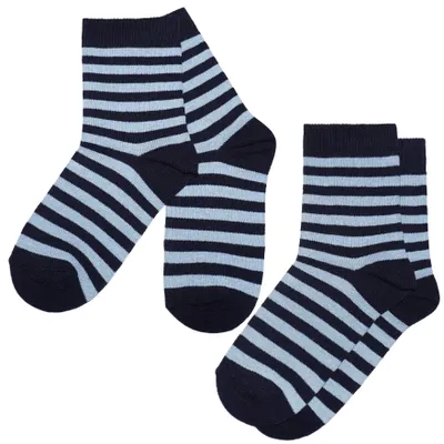 Produktbild von Kinder Socken 2-er Pack aus Baumwolle Farbige Ringel Hellblau Größe 23-26