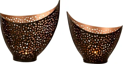 Produktbild von Windlichthalter Teelichthalter in Sichelform 2 Größen schwarz/gold aus Metall Höhe 12+15 cm