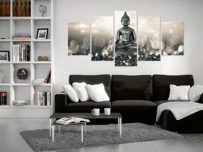 Produktbild von Akustikbild Buddha 200x100 cm Bilder Akustikschaum Hochleistungsschallabsorber Schallschutz Leinwand 5 tlg Wandbild Raumakustik Schalldämmung h-C-0012-b-o