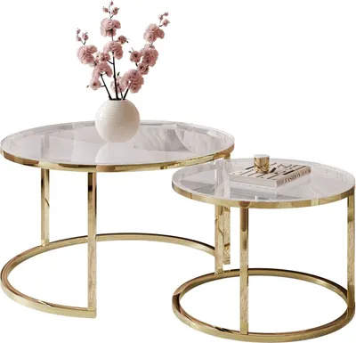 Produktbild von Runder Couchtisch CIRI GLASS 2in1 Gold chrom / Glastischplatte