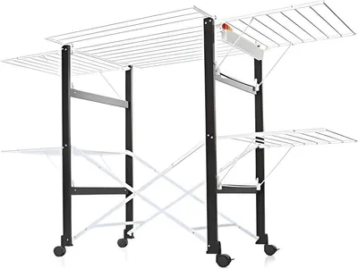 Produktbild von PolkaHome® Klappbarer Wäscheständer mit 4 Rollen – 27 m Trockenlänge – Weiß – für Innen und Außen